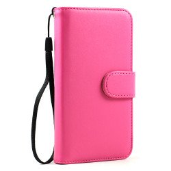 Samsung Galaxy S5 Premium Flip Leather Wallet Case w Stand (Hot Pink)